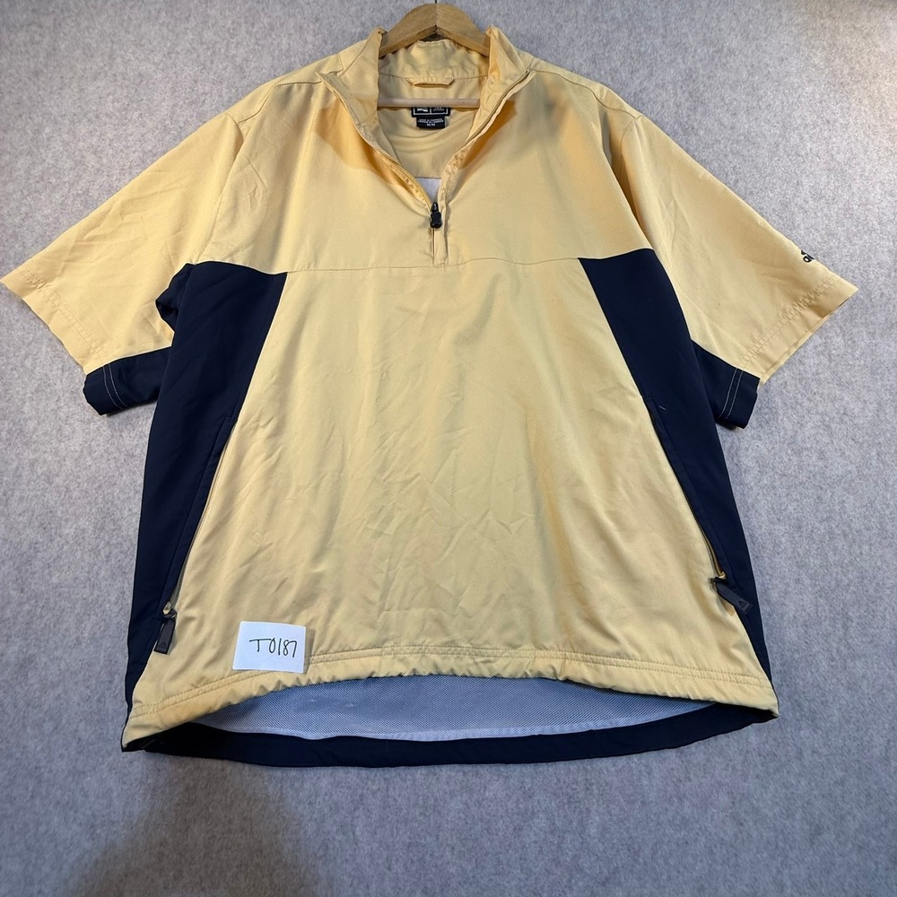 Adidas Golf Windbreaker Mens Medium Yellow Navy Blue Quarter Zip Short Sleeve M